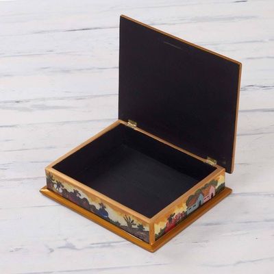 Alternate image for Hand Made Reverse Painted Glass Jewelry Box Friends Among the Flowers