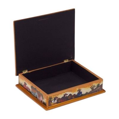 Alternate image for Hand Made Reverse Painted Glass Jewelry Box Friends Among the Flowers