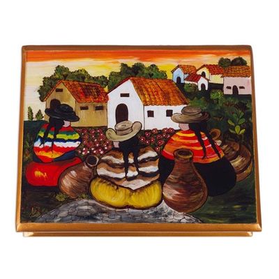 Alternate image for Hand Made Reverse Painted Glass Jewelry Box Friends Among the Flowers