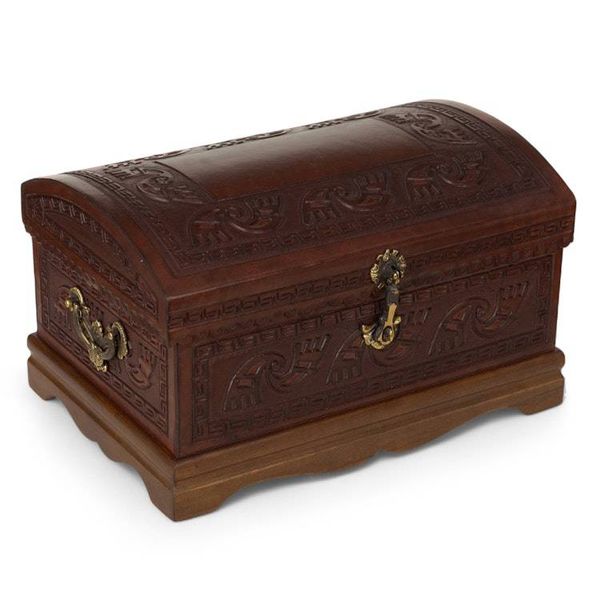 Alternate image for Dark Brown Leather Jewelry Chest from Peru Dark Inca Sea