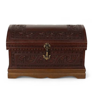Alternate image for Dark Brown Leather Jewelry Chest from Peru Dark Inca Sea