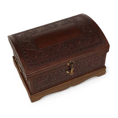 Alternate image for Dark Brown Leather Jewelry Chest from Peru Dark Inca Sea