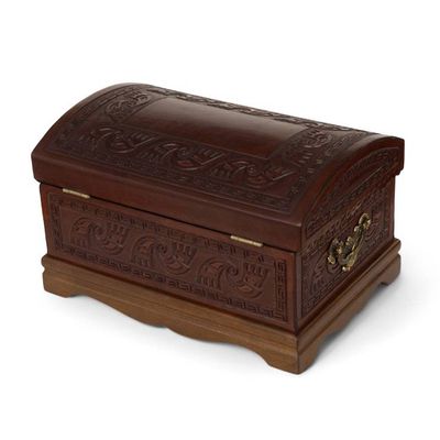 Alternate image for Dark Brown Leather Jewelry Chest from Peru Dark Inca Sea