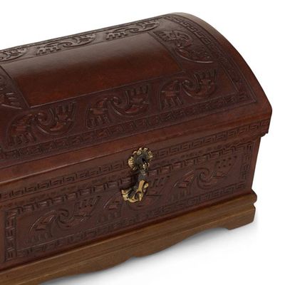 Alternate image for Dark Brown Leather Jewelry Chest from Peru Dark Inca Sea