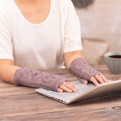 Primary image for Handwoven 100 Mauve Alpaca Reversible Fingerless Mittens Mauve Glam