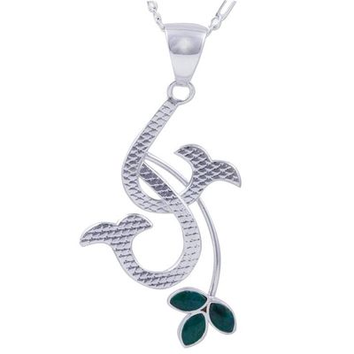 Alternate image for Natural Chrysocolla Andean Sterling Silver Necklace Emerging Petals