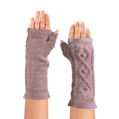 Alternate image for Handwoven 100 Mauve Alpaca Reversible Fingerless Mittens Mauve Glam