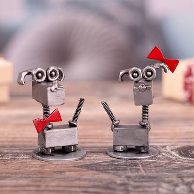Alternate image for Pair of Dog-Themed Eco-Friendly Recycled Auto Part Figurines Dogs in Love