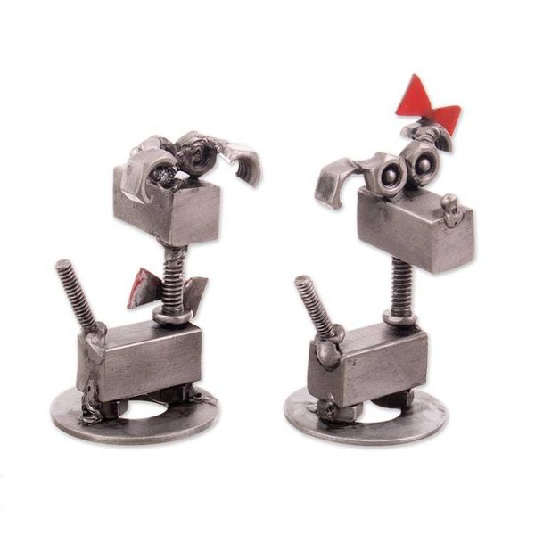 Alternate image for Pair of Dog-Themed Eco-Friendly Recycled Auto Part Figurines Dogs in Love