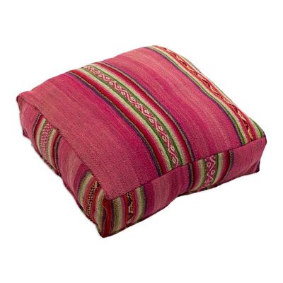 Alternate image for Carmine Traditional Andean Wool Pouf Cover Handwoven in Peru Carmine Traditions