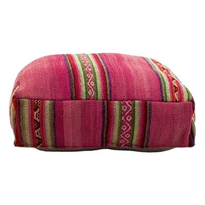 Alternate image for Carmine Traditional Andean Wool Pouf Cover Handwoven in Peru Carmine Traditions