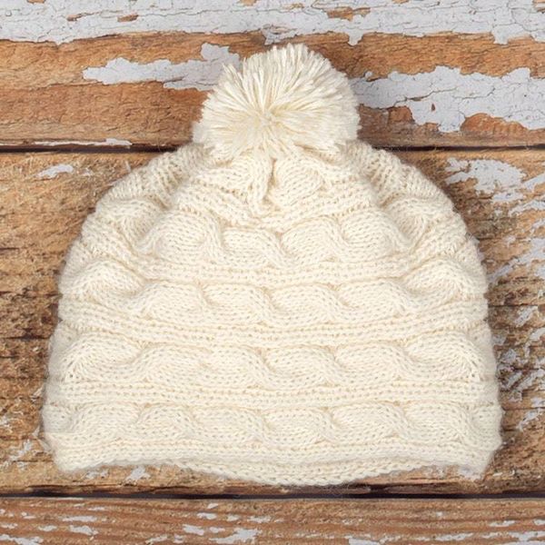 Alternate image for Peruvian Cable Knit Ivory 100 Alpaca Hat with a Pompon Andean Loops