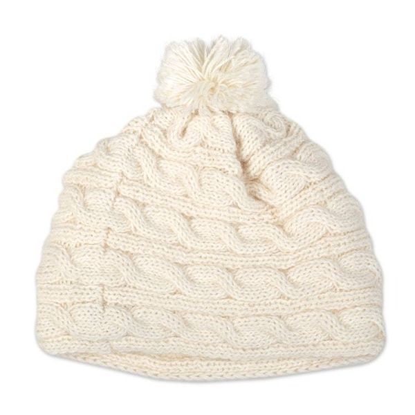 Alternate image for Peruvian Cable Knit Ivory 100 Alpaca Hat with a Pompon Andean Loops