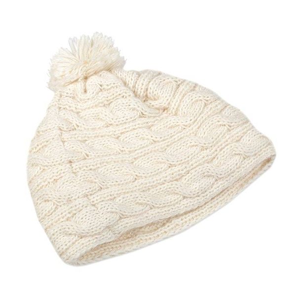 Alternate image for Peruvian Cable Knit Ivory 100 Alpaca Hat with a Pompon Andean Loops