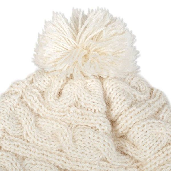 Alternate image for Peruvian Cable Knit Ivory 100 Alpaca Hat with a Pompon Andean Loops
