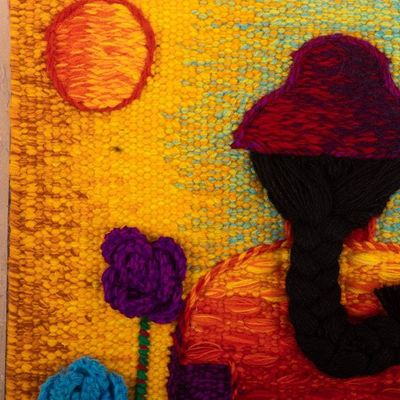 Alternate image for Alpaca Blend Hand Woven Tapestry of Indigenous Girl Indigenous Girl in Spring