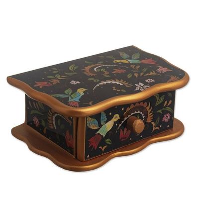 Alternate image for Wood and Glass Hand Painted Jewelry Box With Colonial Birds Birds From Surco