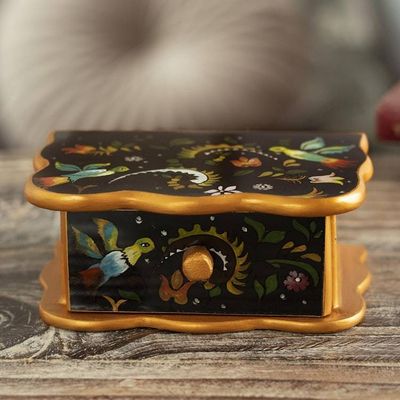 Alternate image for Wood and Glass Hand Painted Jewelry Box With Colonial Birds Birds From Surco