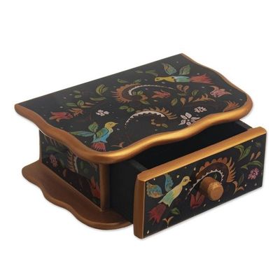 Alternate image for Wood and Glass Hand Painted Jewelry Box With Colonial Birds Birds From Surco