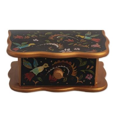 Alternate image for Wood and Glass Hand Painted Jewelry Box With Colonial Birds Birds From Surco