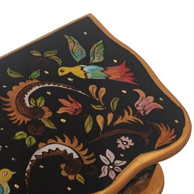 Alternate image for Wood and Glass Hand Painted Jewelry Box With Colonial Birds Birds From Surco