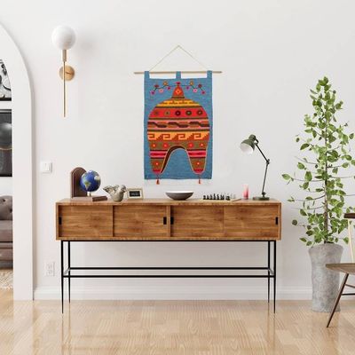 Alternate image for Handwoven Wool Wall Tapestry with Andean Chullo Hat Motif Chullo Hat