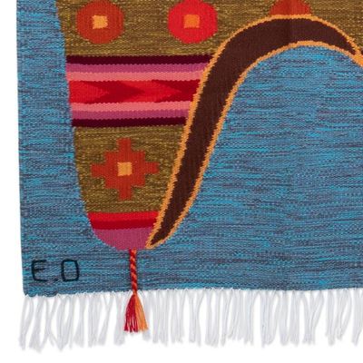 Alternate image for Handwoven Wool Wall Tapestry with Andean Chullo Hat Motif Chullo Hat