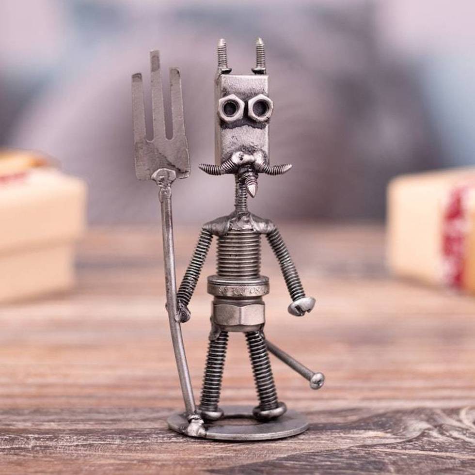 Devil-Themed Eco-Friendly Recycled Auto Part Figurine 'Mischievous Devil'