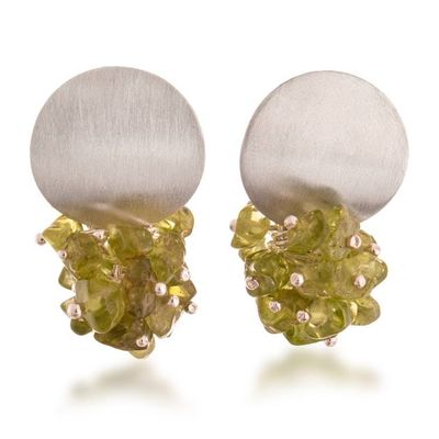 Alternate image for Peridot Silver Cluster Earrings with Brushed-Satin Finish Lime Enchantment