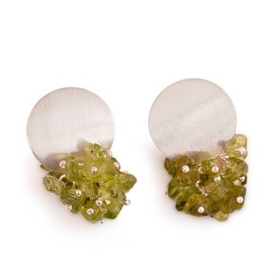 Alternate image for Peridot Silver Cluster Earrings with Brushed-Satin Finish Lime Enchantment