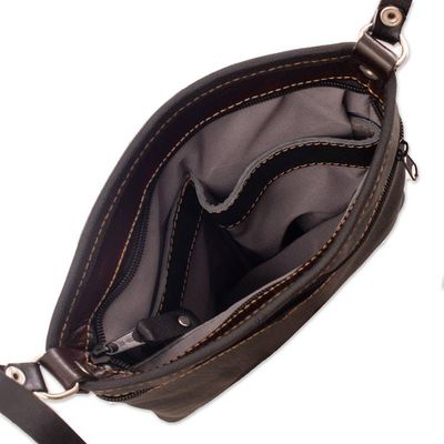 Alternate image for Adjustable 100 Leather Sling Bag in Brown with Llama Motif Andean Explorer