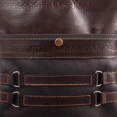 Alternate image for Adjustable 100 Leather Sling Bag in Brown with Llama Motif Andean Explorer