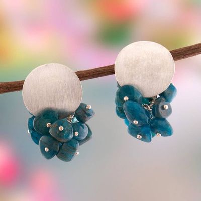 Alternate image for Brushed-Satin Finished Silver Apatite Cluster Earrings Teal Enchantment