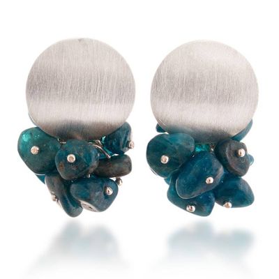 Alternate image for Brushed-Satin Finished Silver Apatite Cluster Earrings Teal Enchantment