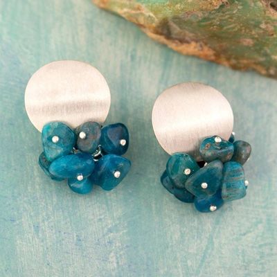 Alternate image for Brushed-Satin Finished Silver Apatite Cluster Earrings Teal Enchantment