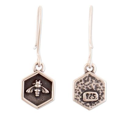 Alternate image for Oxidized and Polished Sterling Silver Bee Dangle Earrings Perfect Bees