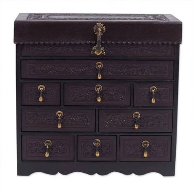 Alternate image for Cedar and Tooled Leather Jewery Box with 9 Drawers Colonial Damsel