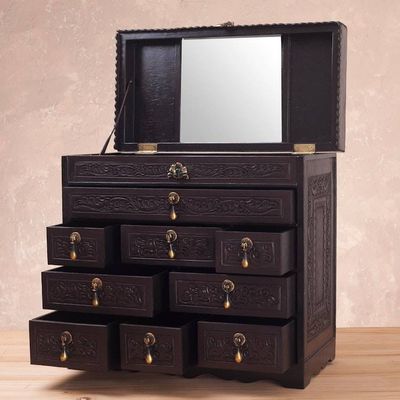 Alternate image for Cedar and Tooled Leather Jewery Box with 9 Drawers Colonial Damsel