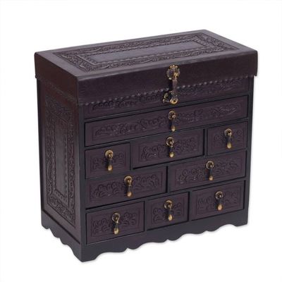 Alternate image for Cedar and Tooled Leather Jewery Box with 9 Drawers Colonial Damsel