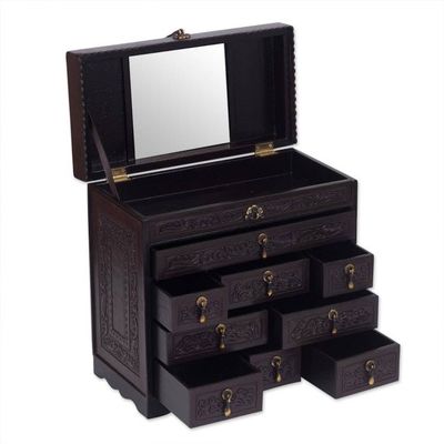 Alternate image for Cedar and Tooled Leather Jewery Box with 9 Drawers Colonial Damsel