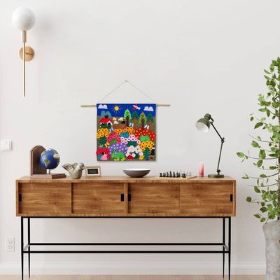 Alternate image for Cheerful Applique Arpilleria Wall Hanging from Peru Harvesting Joy