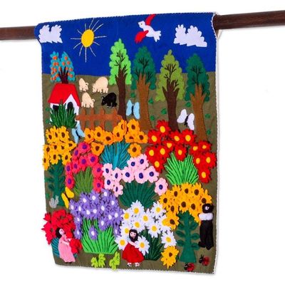 Alternate image for Cheerful Applique Arpilleria Wall Hanging from Peru Harvesting Joy