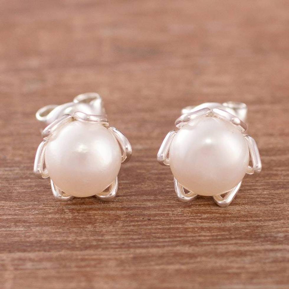 Swirl Pattern Cultured Pearl Stud Earrings from India 'Exquisite Glow'