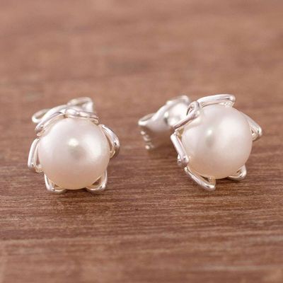 Alternate image for Swirl Pattern Cultured Pearl Stud Earrings from India Exquisite Glow
