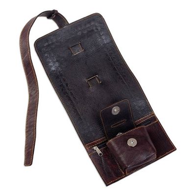 Alternate image for Artisan Crafted Leather Headphone Cable Organizer from Peru Always Prepared