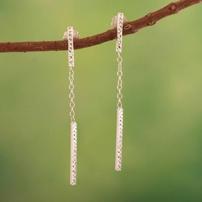 Primary image for Textured Sterling Silver Dangle Earrings with Links Linear Elegance