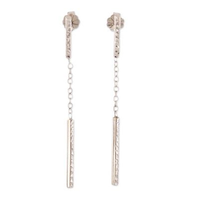 Alternate image for Textured Sterling Silver Dangle Earrings with Links Linear Elegance