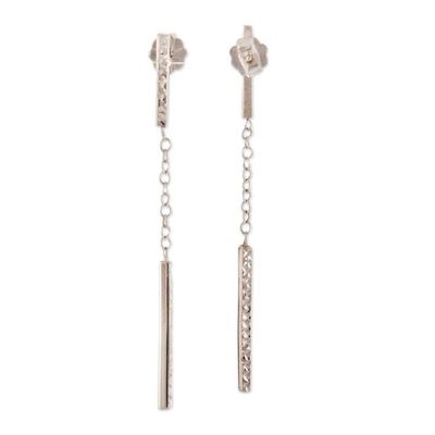 Alternate image for Textured Sterling Silver Dangle Earrings with Links Linear Elegance