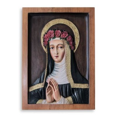 Alternate image for Bronze Leaf Cedar Hand Carved Relief Panel St Rose of Lima Saint Rose of Lima