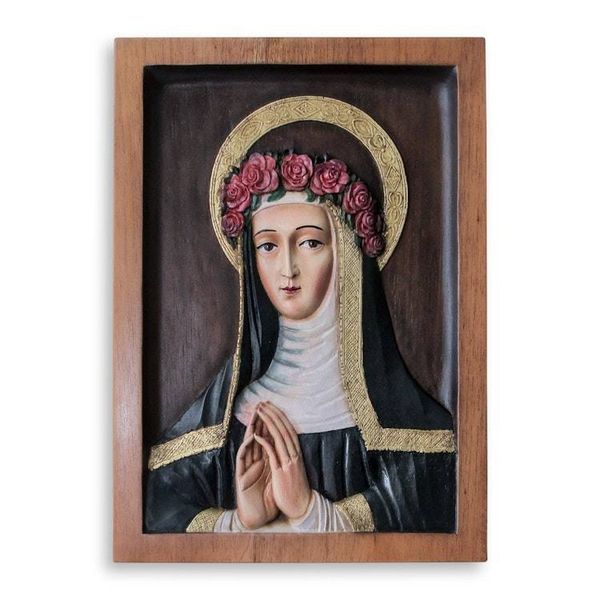 Alternate image for Bronze Leaf Cedar Hand Carved Relief Panel St Rose of Lima Saint Rose of Lima